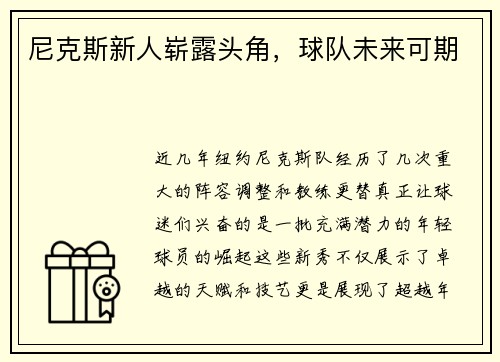 尼克斯新人崭露头角，球队未来可期